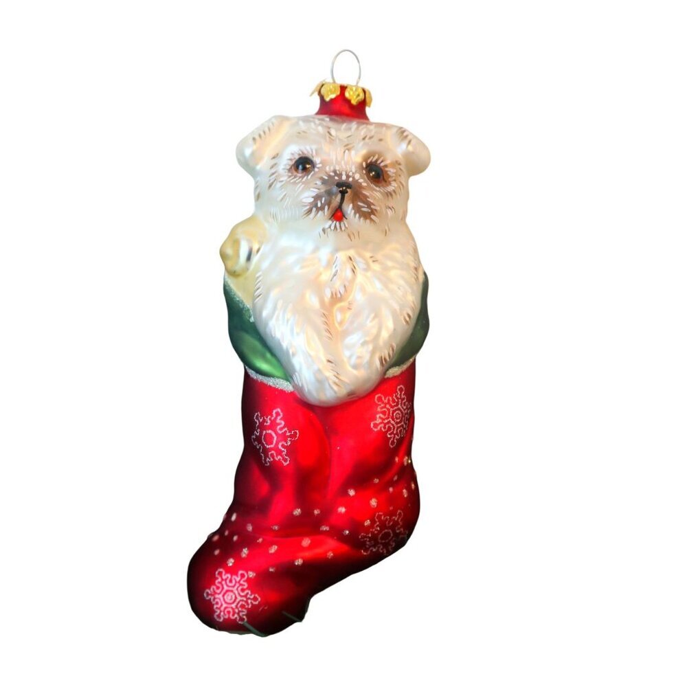 Christmas Tree Ornament Dog in Stocking Glass Ornament